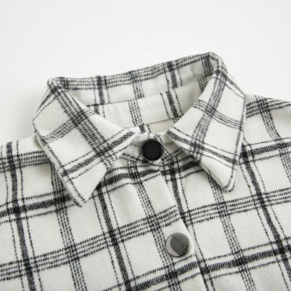 BLACK PLAID Black Plaid Flannel Oversized Shacket Shirt Jacket - Picture 5 of 7